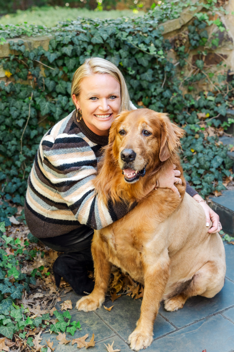 Rachel Saggus with her golden retriever